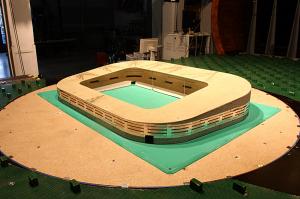 The stadion  modell in the wind tunnel 